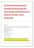 NYC Plasterer License Examination &ndash;  Full-Length Practice Questions And  Correct Answers &lpar;Verified Answers&rpar; Plus  Rationales 2026 Q&A &vert; Instant  Download Pdf 
