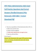 NYC Police Administrative Aide Exam  Full Practice Questions And Correct  Answers &lpar;Verified Answers&rpar; Plus  Rationales 2026 Q&A &vert; Instant  Download Pdf