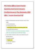 NYC Police Officer Exam Practice  Questions And Correct Answers  &lpar;Verified Answers&rpar; Plus Rationales 2026  Q&A &vert; Instant Download Pdf 