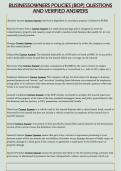 BUSINESSOWNERS POLICIES &lpar;BOP&rpar; QUESTIONS  AND VERIFIED ANSWERS 