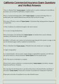 California Commercial Insurance Exam Questions  and Verified Answers