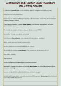 Cell Structure and Function Exam 4 Questions  and Verified Answers 
