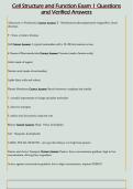 Cell Structure and Function Exam 1 Questions  and Verified Answers 