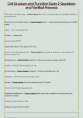 Cell Structure and Function Exam 2 Questions  and Verified Answers