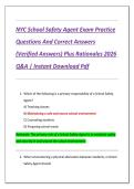 NYC School Safety Agent Exam Practice  Questions And Correct Answers  &lpar;Verified Answers&rpar; Plus Rationales 2026  Q&A &vert; Instant Download Pdf