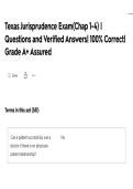 Texas Jurisprudence Exam&lpar;Chap 1-4&rpar; &vert; Questions and Verified Answers&vert; 100&percnt; Correct&vert; Grade A&plus; Assured