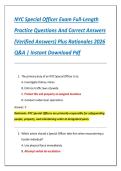 NYC Special Officer Exam Full-Length  Practice Questions And Correct Answers  &lpar;Verified Answers&rpar; Plus Rationales 2026  Q&A &vert; Instant Download Pdf