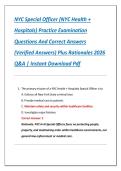 NYC Special Officer &lpar;NYC Health &plus;  Hospitals&rpar; Practice Examination  Questions And Correct Answers  &lpar;Verified Answers&rpar; Plus Rationales 2026  Q&A &vert; Instant Download Pdf