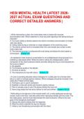 HESI MENTAL HEALTH LATEST 2026-2027 ACTUAL EXAM QUESTIONS AND CORRECT DETAILED ANSWERS   