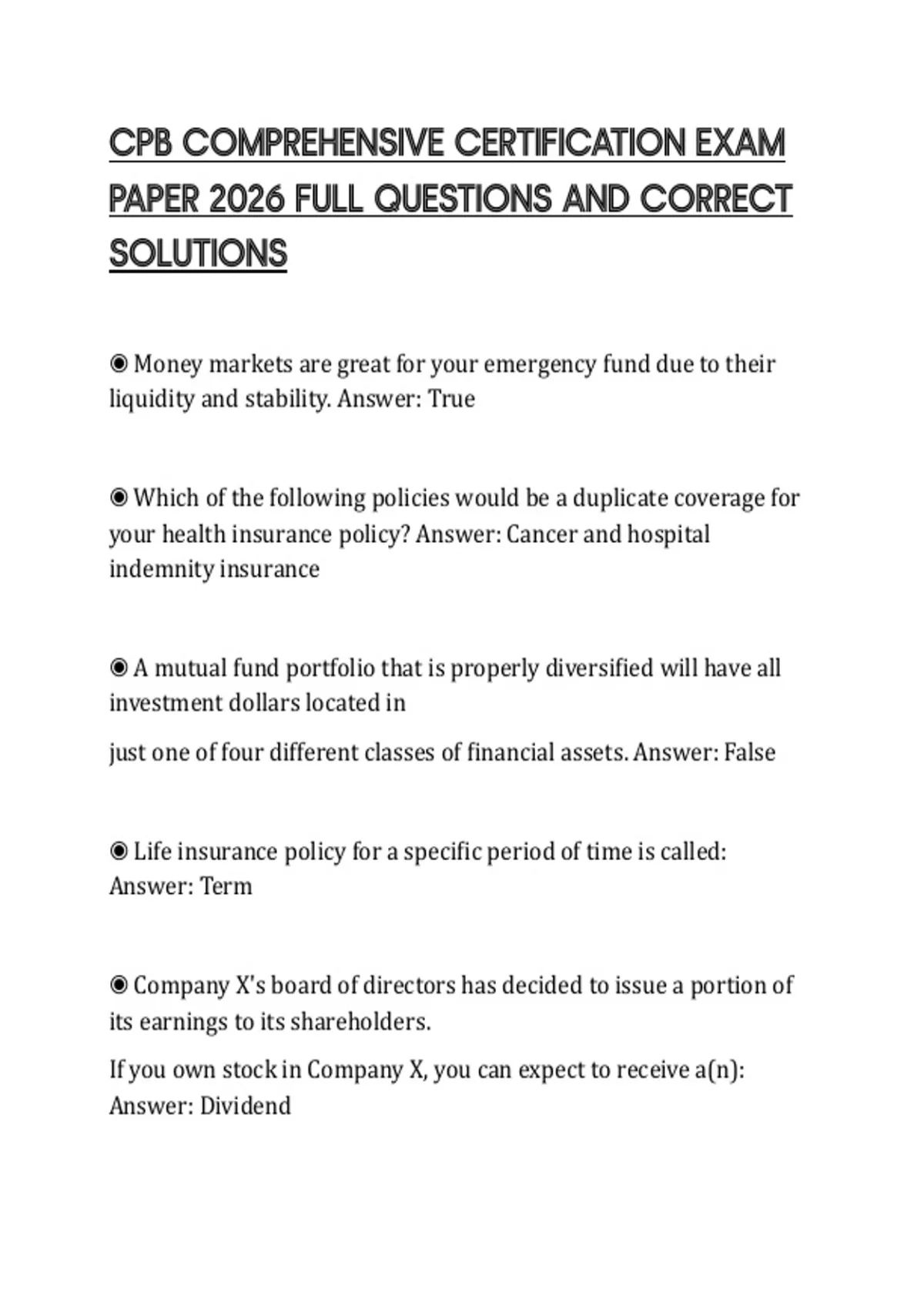 CPB COMPREHENSIVE CERTIFICATION EXAM PAPER 2026 FULL QUESTIONS AND ...