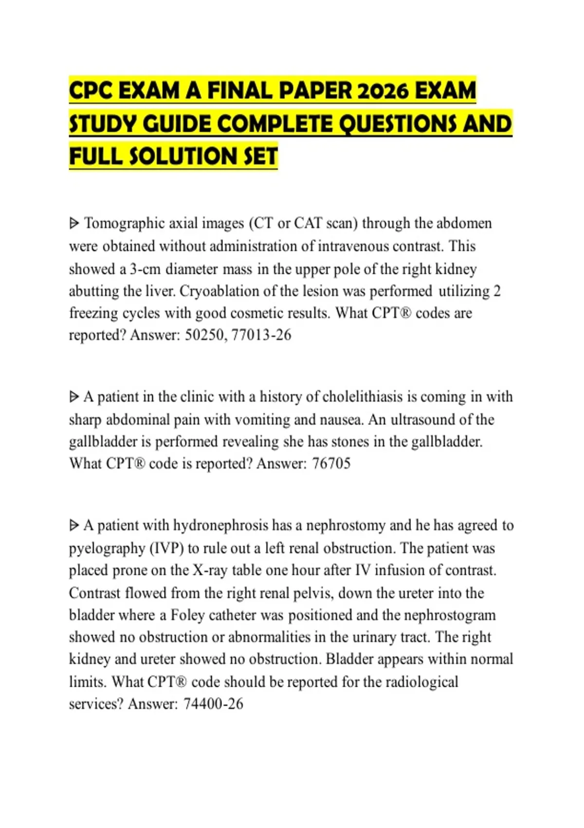 CPC EXAM A FINAL PAPER 2026 EXAM STUDY GUIDE COMPLETE QUESTIONS AND ...