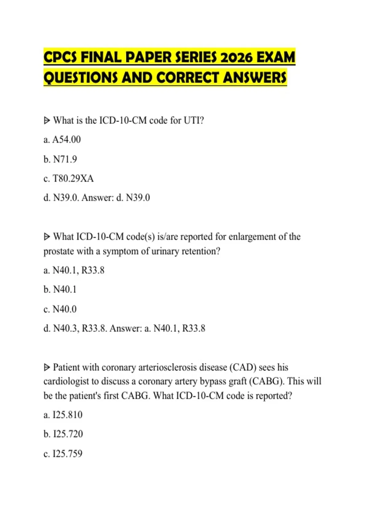 CPCS FINAL PAPER SERIES 2026 EXAM QUESTIONS AND CORRECT ANSWERS - Cpcs ...