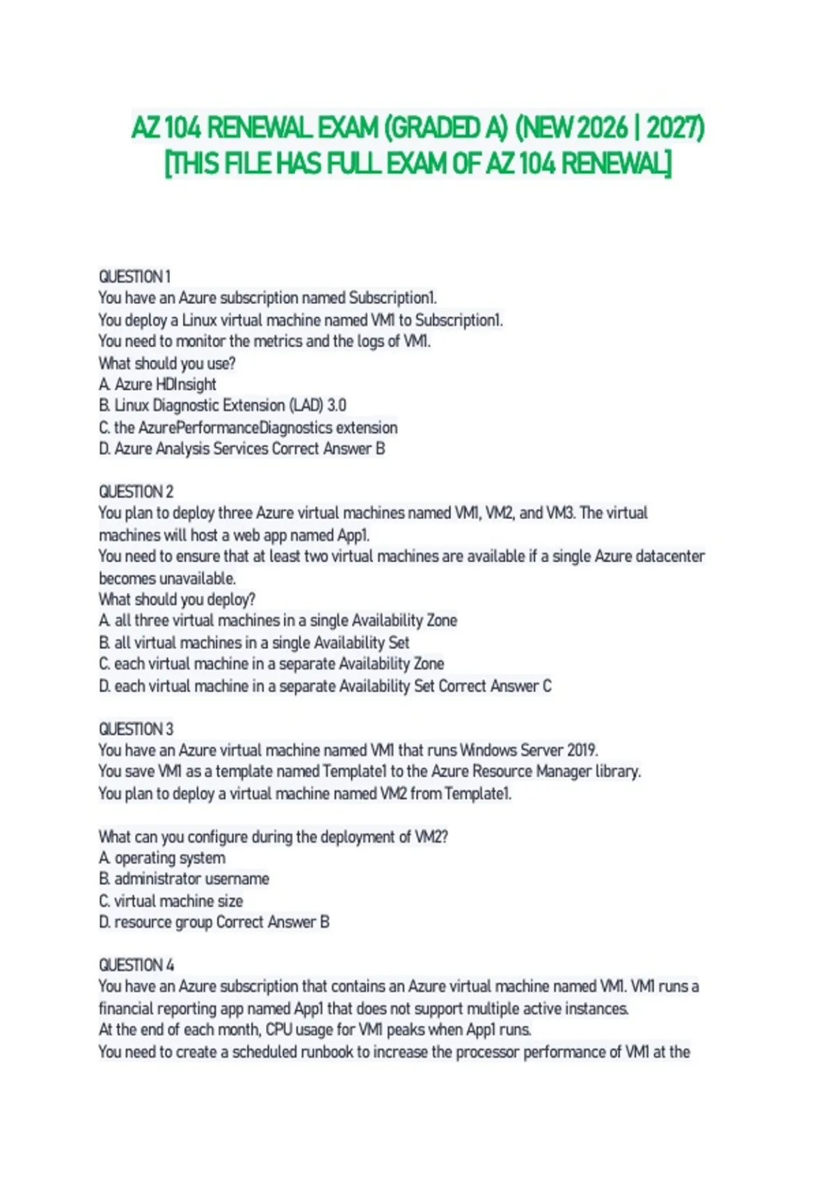 AZ 104 RENEWAL EXAM (GRADED A) (NEW 2026 | 2027) - AZ 104 RENEWAL ...