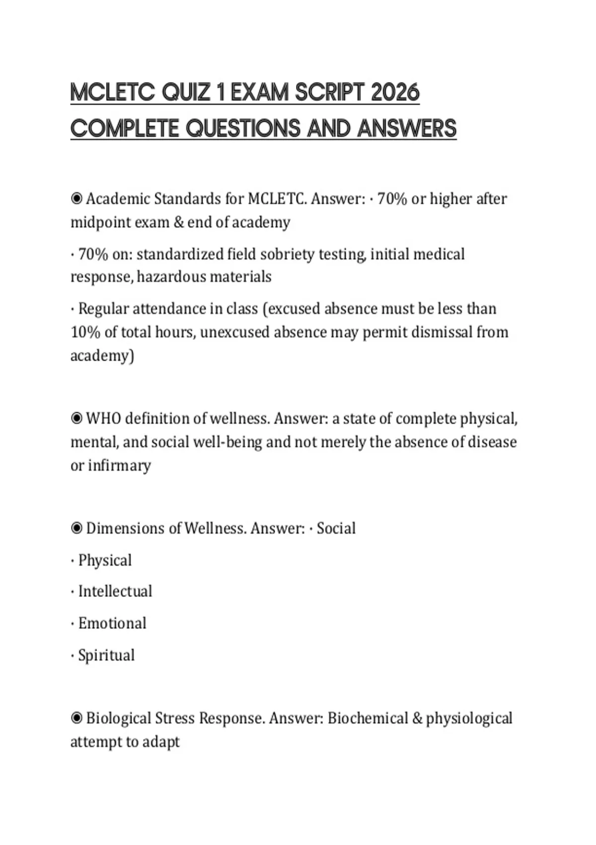 MCLETC QUIZ 1 EXAM SCRIPT 2026 COMPLETE QUESTIONS AND ANSWERS - MCLETC ...