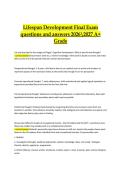 Lifespan Development Final Exam &vert; Verified Practice Questions & Correct Detailed Answers &vert; 2026&sol;2027 A&plus; Grade