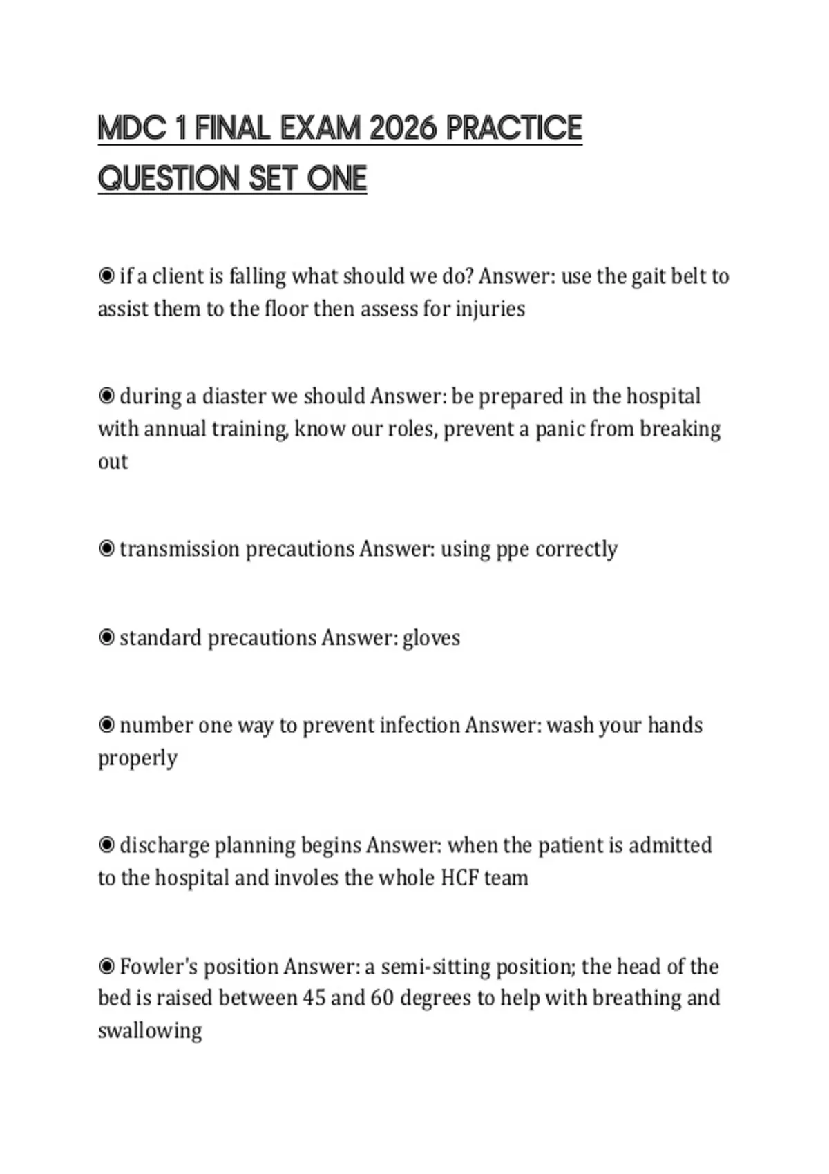 MDC 1 FINAL EXAM 2026 PRACTICE QUESTION SET ONE - MDC - Stuvia US