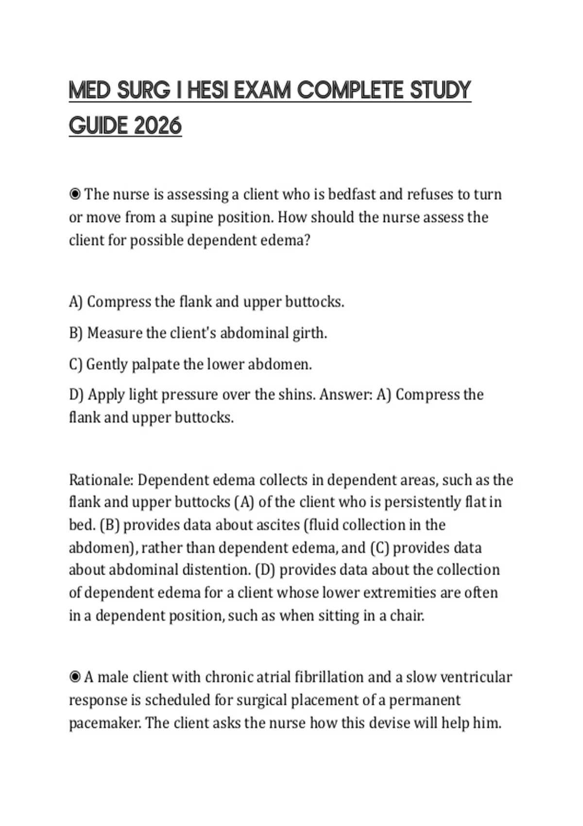 MED SURG I HESI EXAM COMPLETE STUDY GUIDE 2026 - MED - Stuvia US