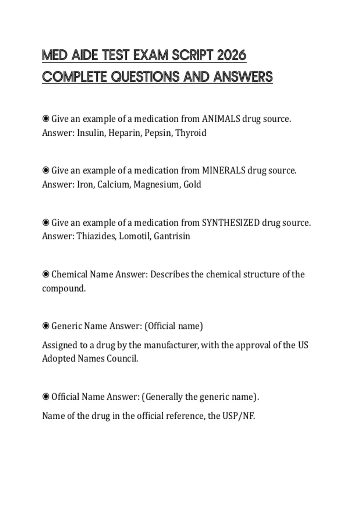 Script For Med MED AIDE TEST EXAM SCRIPT 2026 COMPLETE QUESTIONS AND ANSWERS - MED ...