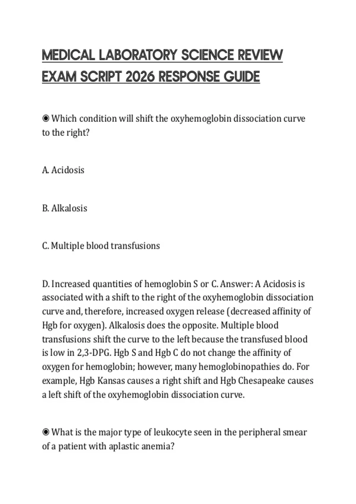 MEDICAL LABORATORY SCIENCE REVIEW EXAM SCRIPT 2026 RESPONSE GUIDE ...