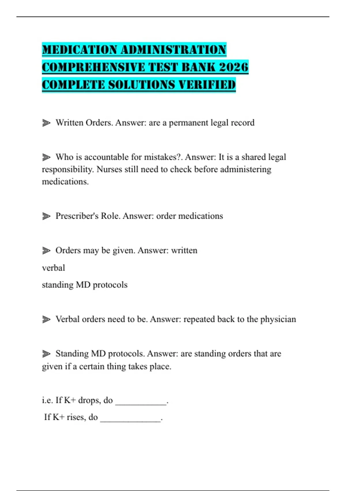 MEDICATION ADMINISTRATION COMPREHENSIVE TEST BANK 2026 COMPLETE ...