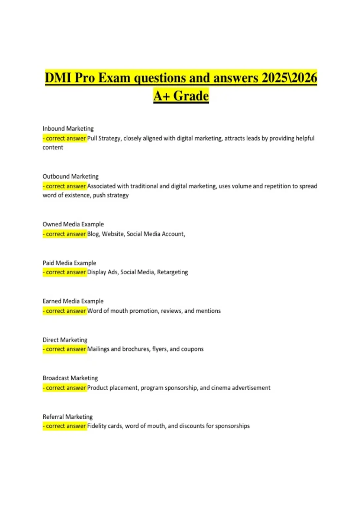 DMI Pro Exam | Verified Practice Questions & Correct Detailed Answers ...