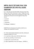 MENTAL HEALTH TEST BANK EXAM 1 2026 EXAMINATION TEST WITH FULL SOLVED QUESTIONS