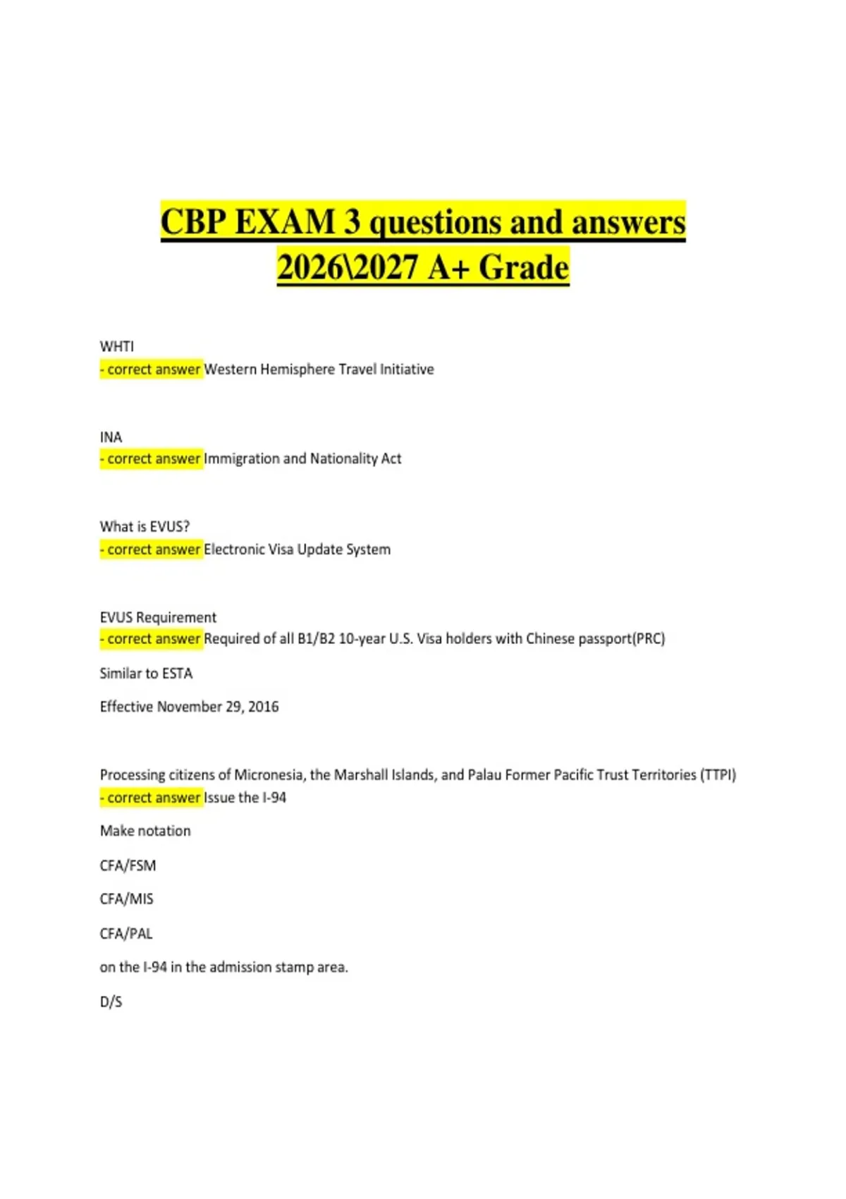 CBP Exam 3 | Customs and Border Protection Certification | Verified ...