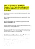 RVIA RV Registered Technician Practice Test - Pre-Delivery Inspection Question and answers verified to pass 2025&sol;2026
