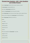 Personal Lines Insurance - Unit 1&comma; Intro Questions  and Verified Answers