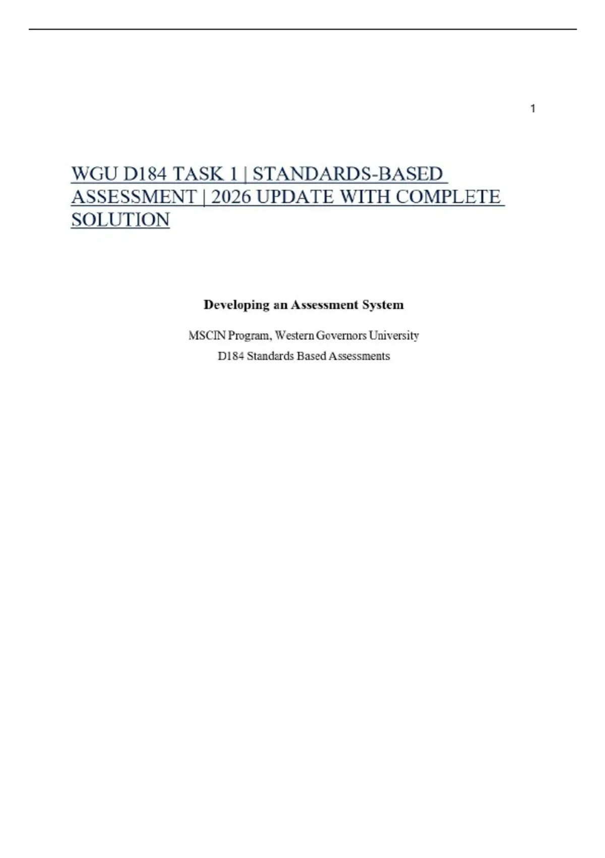 WGU D184 TASK 1 | STANDARDS-BASED ASSESSMENT | 2026 UPDATE WITH