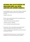 NATIONAL REAL ESTATE PEARSON VUE BOOK EXAM SCRIPT 2026 TESTED QUESTIONS AND ANSWERS GRADED A&plus;