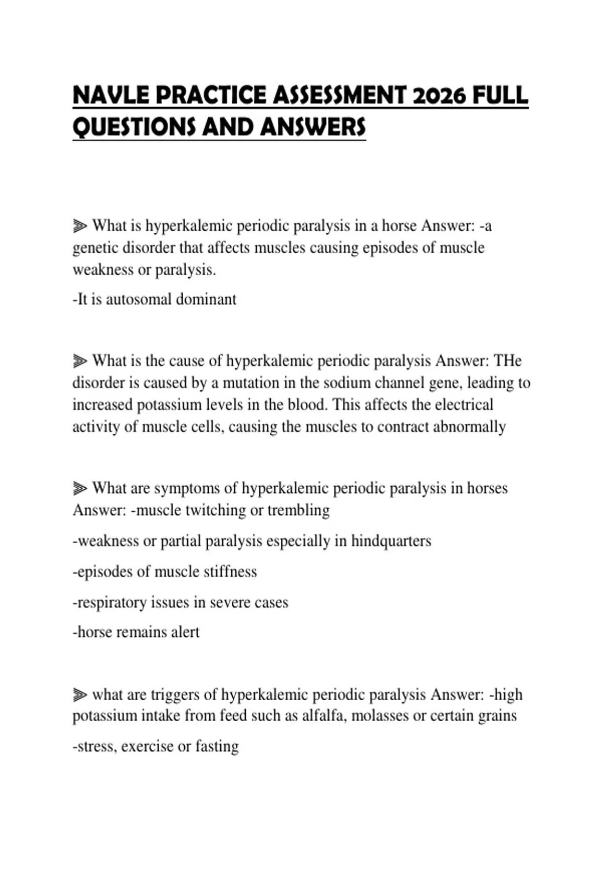 Navle Sample Question NAVLE PRACTICE ASSESSMENT 2026 FULL QUESTIONS AND ANSWERS - NAVLE ...