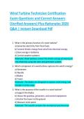 Wind Turbine Technician Certification  Exam Questions and Correct Answers  &lpar;Verified Answers&rpar; Plus Rationales 2026  Q&A &vert; Instant Download Pdf
