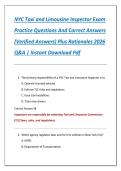 NYC Taxi and Limousine Inspector Exam  Practice Questions And Correct Answers  &lpar;Verified Answers&rpar; Plus Rationales 2026  Q&A &vert; Instant Download Pdf 