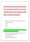 NYC Taxi and Limousine Inspector Exam  Practice Questions And Correct Answers  &lpar;Verified Answers&rpar; Plus Rationales 2026  Q&A &vert; Instant Download Pdf