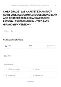 CWEA GRADE 1 LAB ANALYST EXAM STUDY GUIDE 2025&sol;2026 COMPLETE QUESTIONS BANK AND CORRECT DETAILED ANSWERS WITH RATIONALES &vert;&vert; 100&percnt; GUARANTEED PASS <BRAND NEW VERSION>