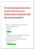 NYC Thermostat Repairer Exam Practice  Questions And Correct Answers  &lpar;Verified Answers&rpar; Plus Rationales 2026  Q&A &vert; Instant Download Pdf