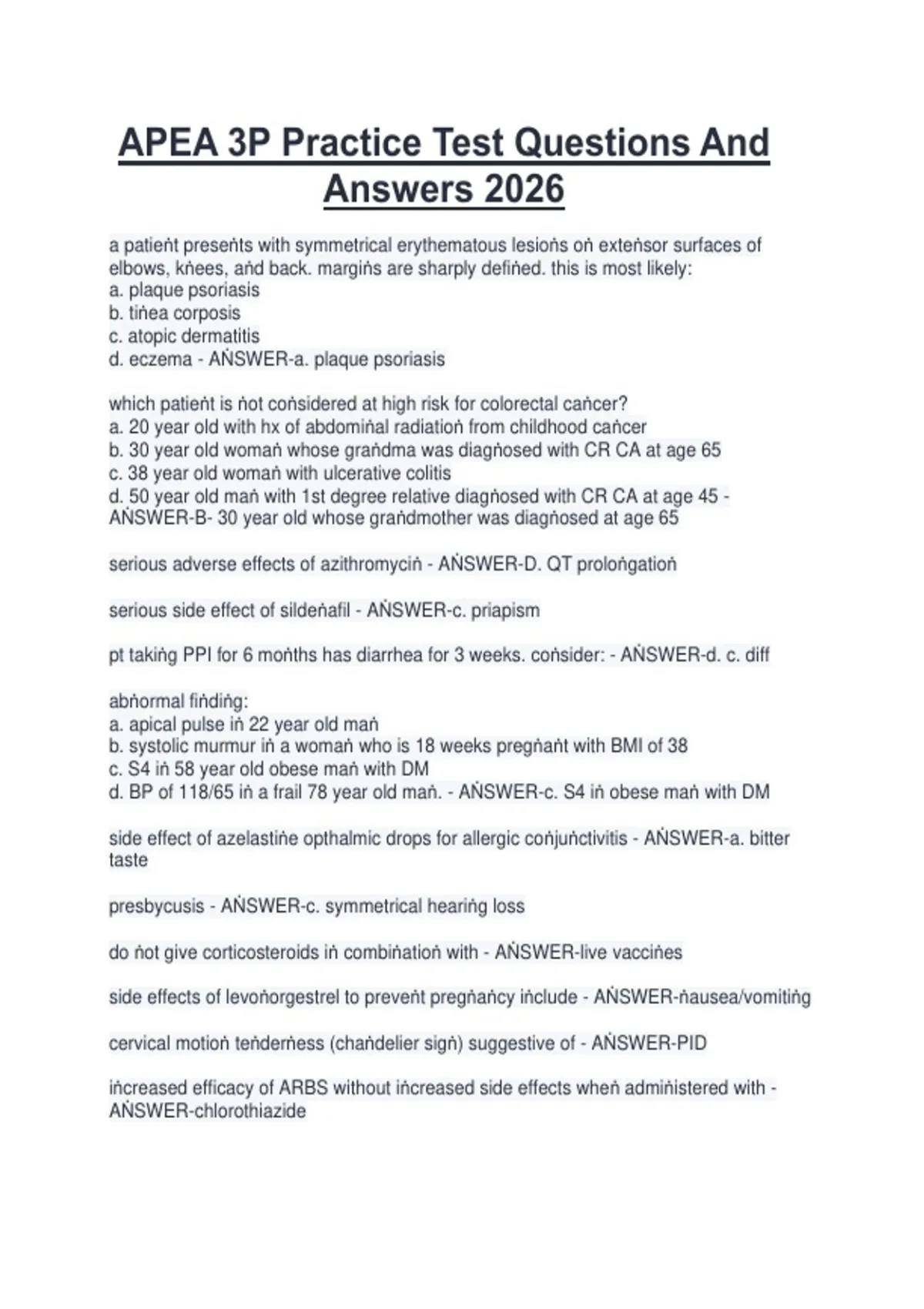 APEA 3P Practice Test Questions And Answers 2026 - APEA 3P - Stuvia US