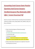 Accounting Crash Course Exam Practice  Questions And Correct Answers  &lpar;Verified Answers&rpar; Plus Rationales 2026  Q&A &vert; Instant Download Pdf 