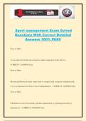 Sport management Exam Solved Questions With Correct Detailed Answers 100&percnt; PASS