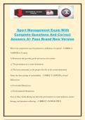 Sport Management Exam With Complete Questions And Correct Answers A&plus; Pass Brand New Version