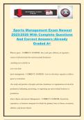 Sports Management Exam Newest 2025&sol;2026 With Complete Questions And Correct Answers &vert;Already Graded A&plus;