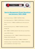 Sports Management Exam Questions and Answers 100&percnt; PASS