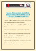 Sports Management Exam With Complete Questions And Correct Answers&vert; Brand New Version