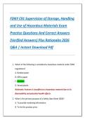 FDNY C91 Supervision of Storage&comma; Handling  and Use of Hazardous Materials Exam  Practice Questions And Correct Answers  &lpar;Verified Answers&rpar; Plus Rationales 2026  Q&A &vert; Instant Download Pdf
