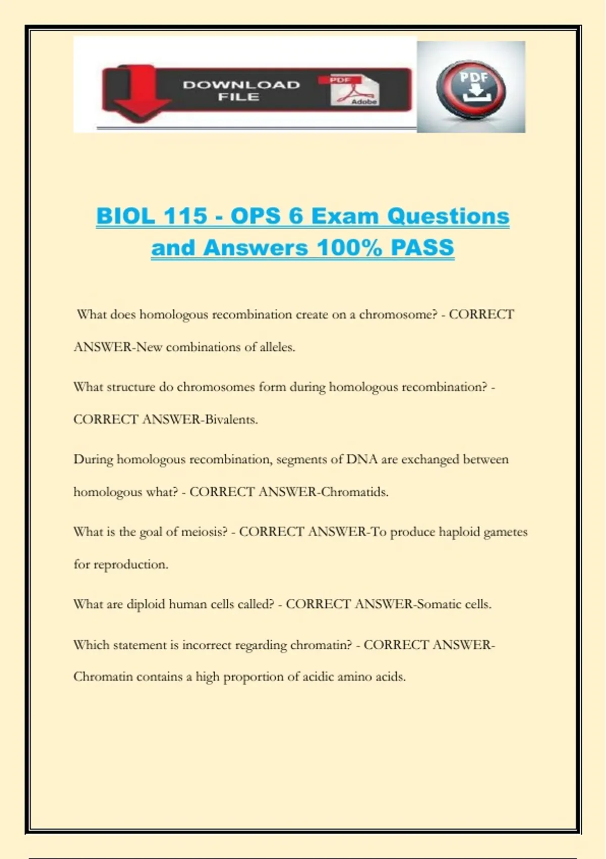 BIOL 115 - OPS 6 Exam Questions and Answers 100% PASS - BIO 115 - Stuvia US