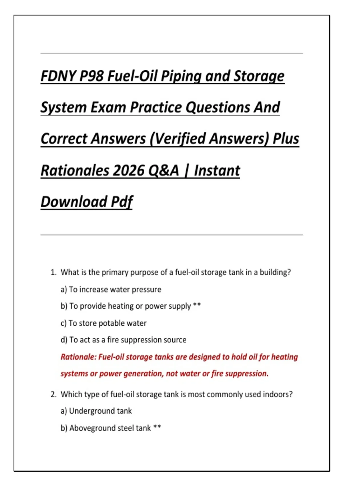 FDNY P98 Fuel-Oil Piping and Storage System Exam Practice Questions And ...