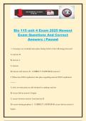 Bio 115 unit 4 Exam 2025 Newest Exam Questions And Correct Answers &vert; Passed