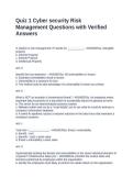Quiz 1 Cyber security Risk Management Questions with Verified Answers