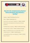 Bio 214 The Integumentary System Exam Questions And Answers &vert; Verified